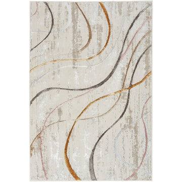 Glitz GLZ01 Modern Abstract Curvy Linear Distressed Metallic Shimmer Hi-Low Textured Soft-Touch Polyester Low Profile Short-Pile Ivory/Pink/Gold/Blue/Multicolour Rug-Nourison-Rug Love - The Most Loved Rug Store